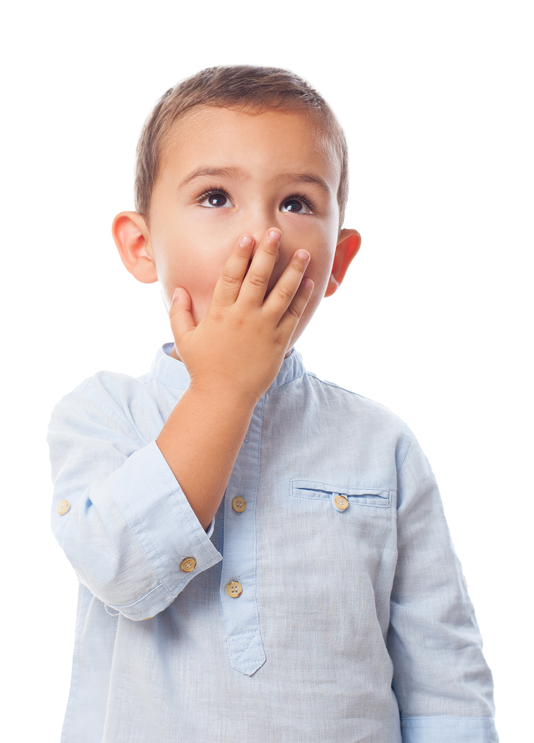 Emergency Pediatric Dental Care. An adorable toddler covers his mouth in an "whoopsie" type of display.